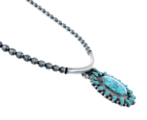 Turquoise Old Pawn Style Sterling Silver Navajo Bead Necklace JX125861